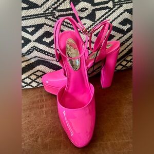 Express Hot Pink Patent Platform Slingback Pumps size 8